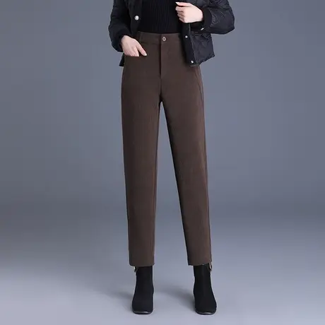 简约百搭显瘦九分直筒裤女2023秋冬新款高腰宽松中年妈妈口袋裤子商品大图