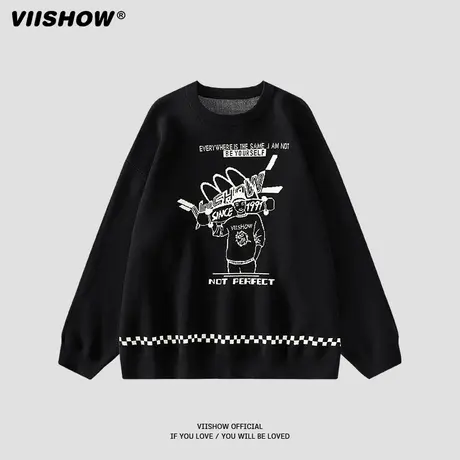 VIISHOW毛衣外套男士秋冬加厚ins潮美式街头休闲款圆领套头针织衫商品大图
