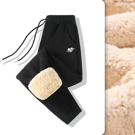 VR真维斯加绒运动裤女秋冬季2023新款羊羔绒休闲裤黑色显瘦裤子女图片