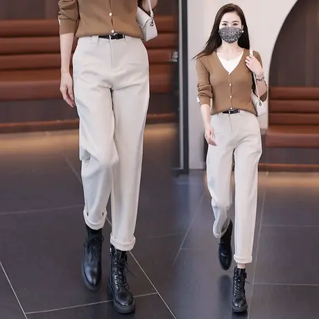 毛呢大码镰刀裤女宽松显瘦秋冬新款2023年西装裤宽松哈伦香蕉裤潮商品大图