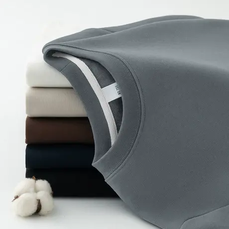 450g重磅圆领长袖t恤男秋冬保暖加绒加厚纯色小衫内搭打底衫秋衣商品大图