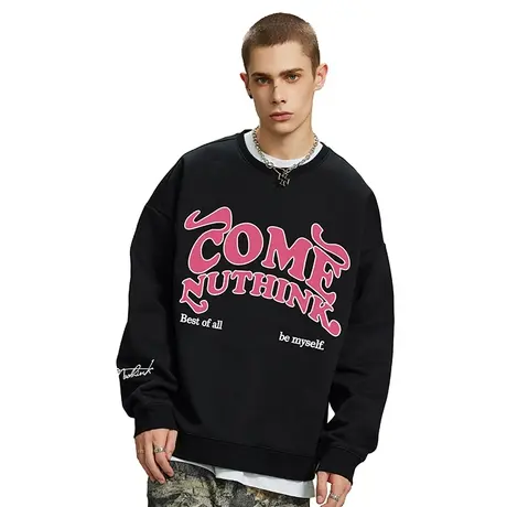 Nuthink美式重磅420g圆领卫衣潮牌男加绒加厚宽松大码上衣冬季潮商品大图