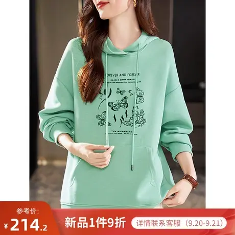 宝诗黎连帽字母印花宽松卫衣女2023秋季新款落肩长袖棉质套头上衣商品大图