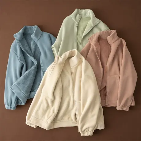 享永子【加绒加厚】立领摇粒绒仿羊羔毛拉链卫衣保暖冬季外套开衫图片
