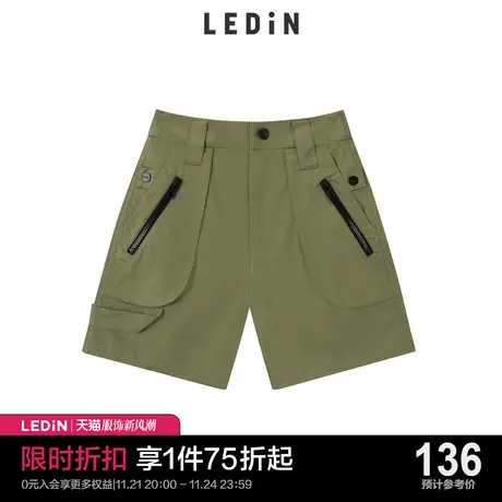 乐町高腰休闲裤女军绿色宽松丛林工装短裤C1GCC2301商品大图