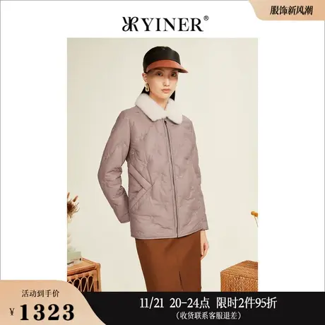 YINER音儿线上专选女装冬水貂毛领真皮保暖白鸭绒小鹿刺绣羽绒服商品大图