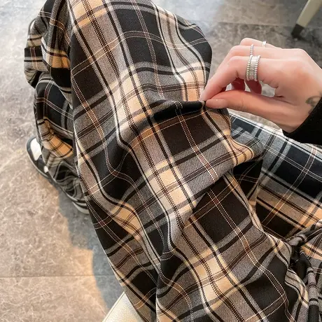 黑白格毛呢阔腿裤女秋冬2023新款高腰垂感宽松显瘦休闲直筒拖地裤图片