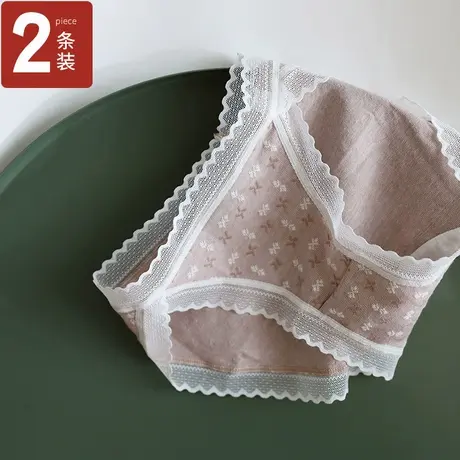 显腿长~高开叉内裤女性感低腰蕾丝花边碎花日系全棉底档三角短裤商品大图