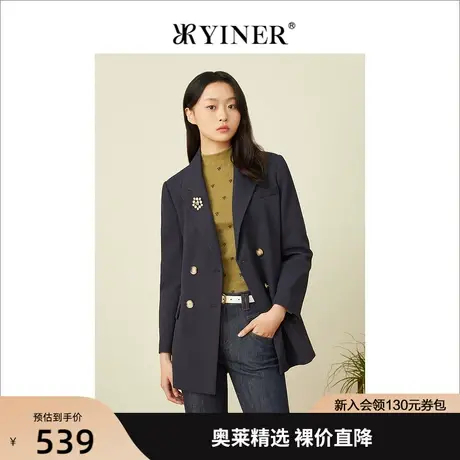 YINER音儿专柜女装2022春季新款时尚双排扣西装短外套商品大图