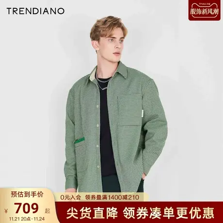 TRENDIANO官方2023新款春季长袖休闲时尚衬衫格子男衬衣商品大图