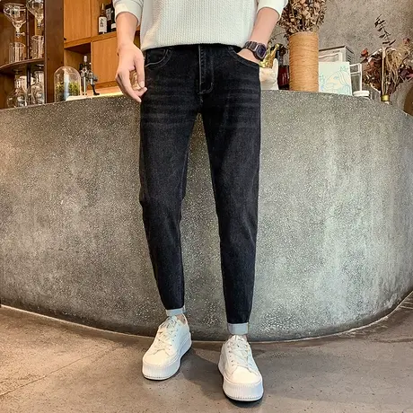 潮牌牛仔裤春秋季2023弹力修身潮流复古水洗小脚男裤小脚裤铅笔裤商品大图