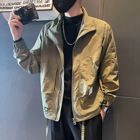 立领工装夹克男2023春秋季新款潮流休闲薄款冲锋衣外套痞帅上衣商品大图