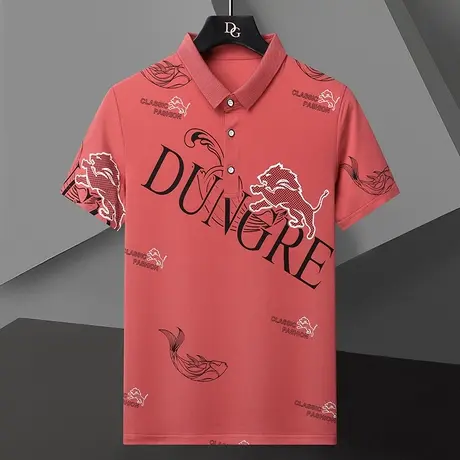 保罗POLO衫男新款高端短袖T恤纯棉印花翻领宽松大码红色上衣男装商品大图