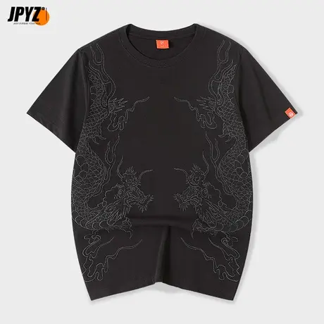 街派双龙国潮牌刺绣短袖T恤情侣装宽松夏季设计感小众半袖体恤商品大图