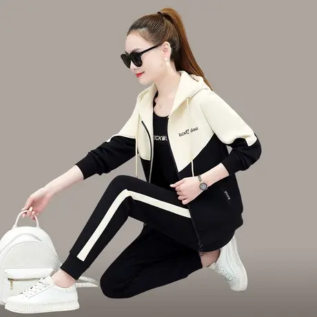 休闲运动服套装女春秋2024年新款时尚遮肉显瘦拉链卫衣外套三件套商品大图