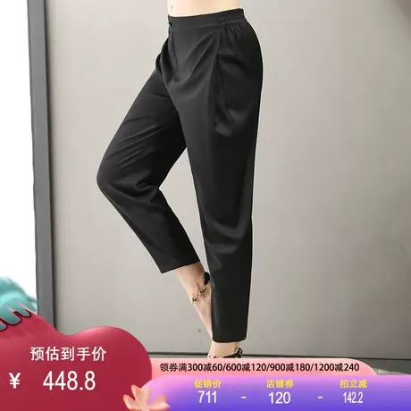 重绉真丝裤2023春夏新款桑蚕丝休闲裤纯色铅笔裤薄款百搭小脚裤女商品大图