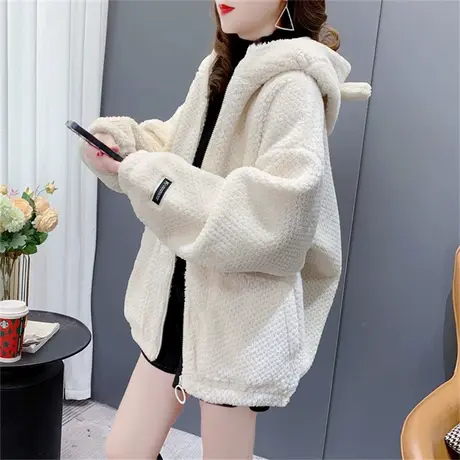 加绒羊羔毛卫衣外套女秋冬2023年新款宽松设计感洋气百搭开衫上衣图片