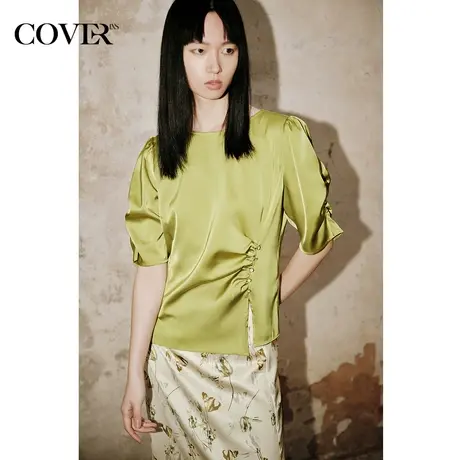 COVER夏季圆领收褶袖腰部褶皱衬衫商品大图