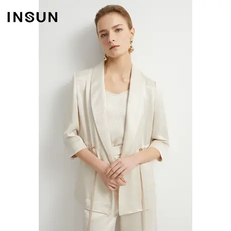 INSUN恩裳线上专选夏季腰间抽绳醋酸提花西装商品大图