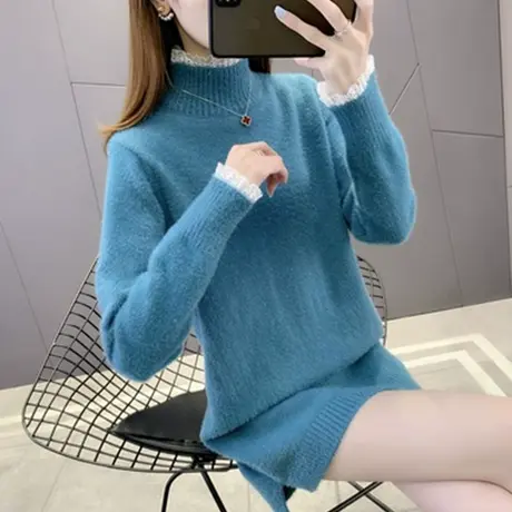 高领水貂绒毛衣女秋冬中长款加厚2023年新款爆洋气时尚连衣裙冬季商品大图