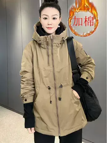 双拉链夹棉外套2023冬季休闲女款时尚百搭收腰夹棉款防风棉服上衣图片