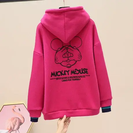 减龄加绒加厚卫衣女2023秋冬新款宽松印花连帽字母假两件上衣外套商品大图