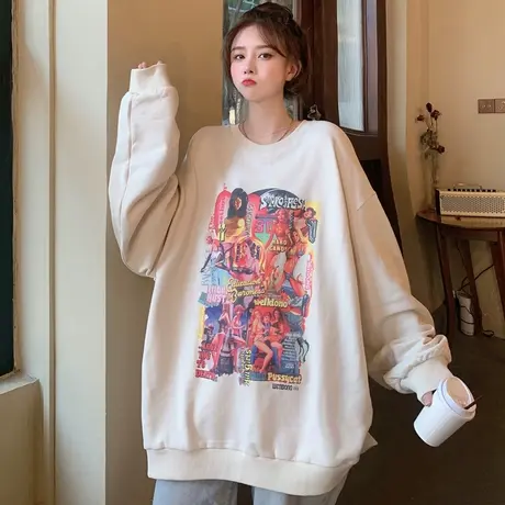 waitmore卫衣女春秋薄款宽松韩版bf慵懒风上衣oversize外套潮ins商品大图