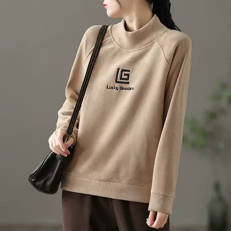 dza 复古高领加厚加绒卫衣外套女士秋冬新款宽松内搭上衣休闲长袖图片