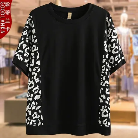 40-50岁中年妈妈夏装t恤女200斤大码宽松时尚拼接撞色短袖T恤上衣商品大图