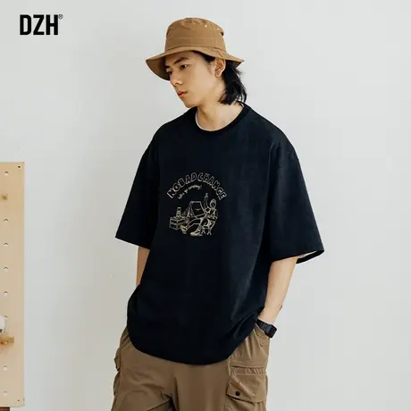 男士黑色纯棉t恤男短袖潮牌衣服男款夏季2023新款印花体恤半截袖商品大图