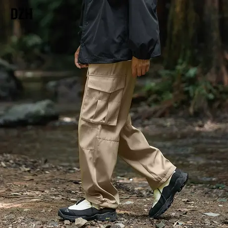 男士卡其色工装裤男户外伞兵冲锋裤男款秋季裤子2023新款阔腿长裤商品大图