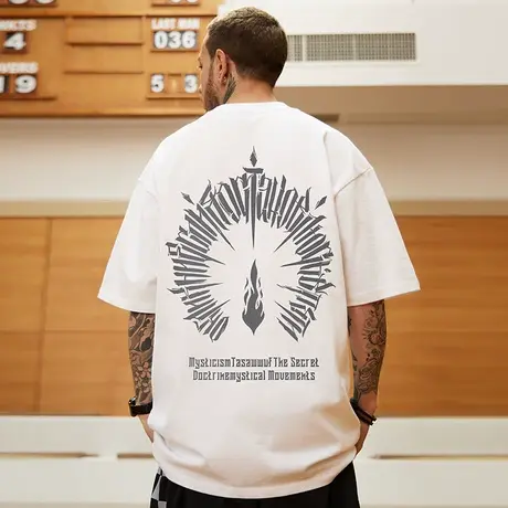 2024新款美式重磅潮牌宽松T恤短袖胖子五分半袖纯棉大码男装夏季图片