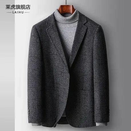 秋冬季西装外套男单件修身潮流中年款商务休闲呢子小西服男士上衣商品大图
