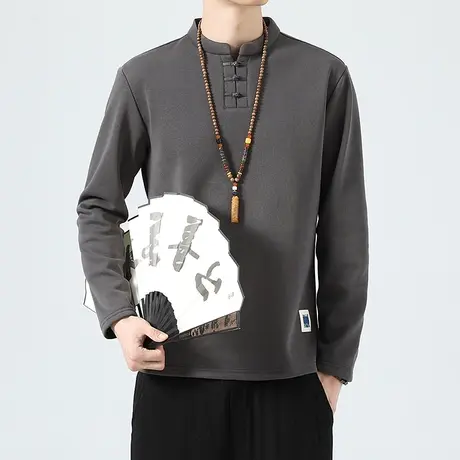 秋冬卫衣男加绒加厚立领中国风盘扣复古保暖衣服大码打底衫上衣潮图片
