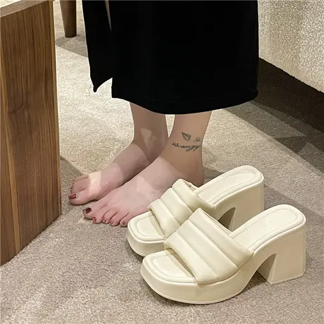 防水台厚底凉拖鞋女ins潮外穿一字拖鞋2024年夏季新款粗跟高跟鞋商品大图