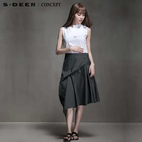 sdeer圣迪奥专柜正品女装夏新款拼叠肌理领拼接中长连衣裙5281228图片