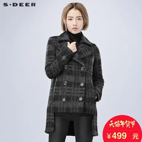 【上新】sdeer圣迪奥女装秋冬新款格子毛呢大衣欧美外套S15481770图片