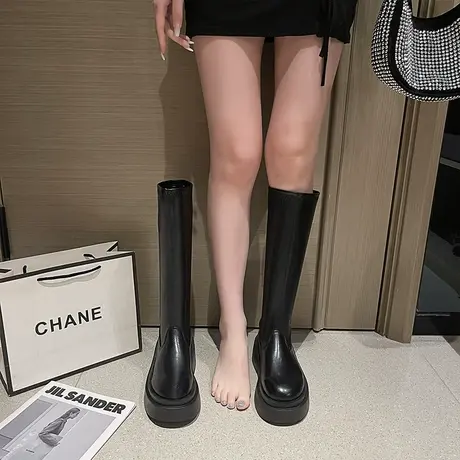 长筒靴厚底靴子女2023年新款秋冬季弹力瘦瘦靴增高筒骑士辣妹长靴商品大图