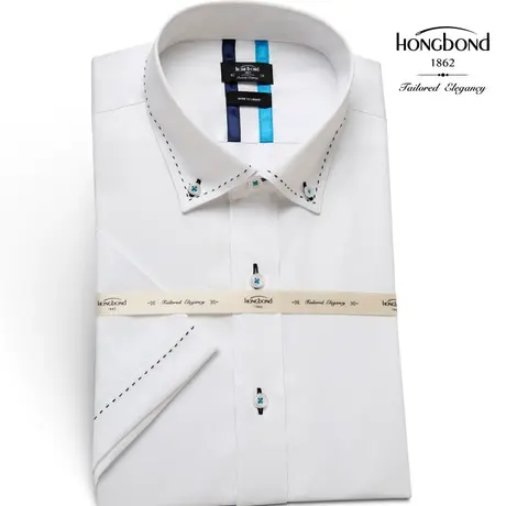 红邦创衣2023时尚个性定制衬衫半袖男士珠针设计短袖衬衫修身男衣商品大图