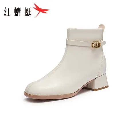 红蜻蜓女靴冬季时装靴粗跟通勤短靴加绒保暖棉靴气质妈妈靴图片