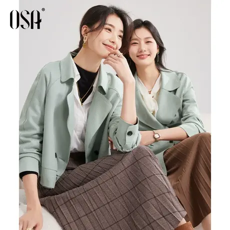 OSA欧莎仿廘皮短款风衣外套女初秋装2022年新款小个子宽松夹克图片