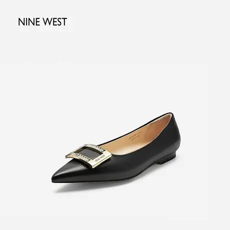 Nine West/玖熙揽月优雅水钻方扣平跟尖头单鞋2025夏季真皮浅口女图片