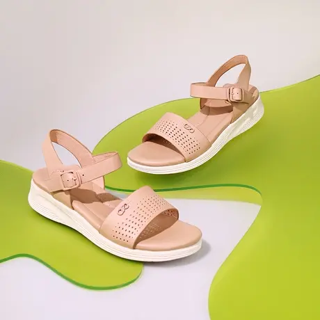 Safiya/索菲娅夏季新品舒适真皮轻便一字带防滑坡跟厚底凉鞋图片