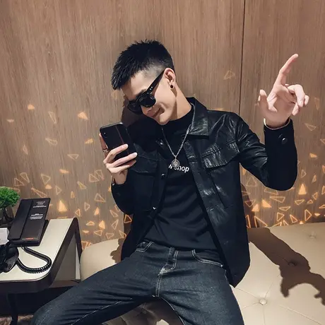 2023新款皮衣秋季韩版修身潮流帅气个性夹克网红潮牌男士机车外套商品大图
