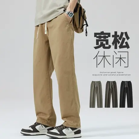 阿美咔叽工装卡其色纯棉休闲裤男生夏季薄款微喇叭阔腿男士男裤子商品大图