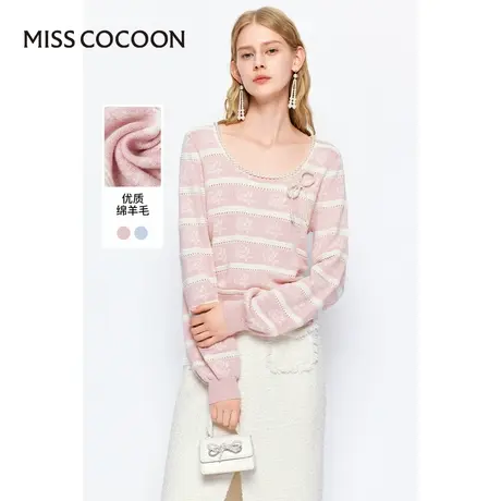 MISSCOCOON【塞班河的日落】24春新款时尚浪漫条纹灯笼袖毛针织衫商品大图