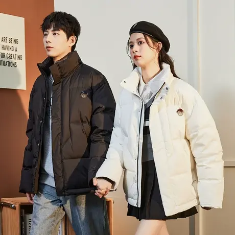 唐狮2023冬季新款情立领侣羽绒服男女短款加厚面包服学院风1.4图片