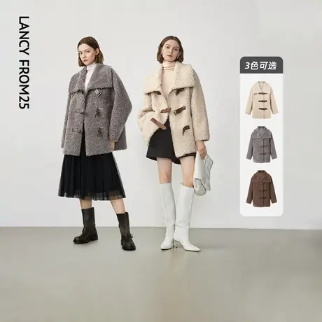 朗姿颗粒纯羊毛短外套复古翻领设计感显瘦上衣女高级感2023冬新款图片