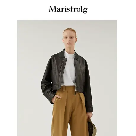 【商场同款】玛丝菲尔女装2022年春季新款羊皮短款皮衣外套商品大图