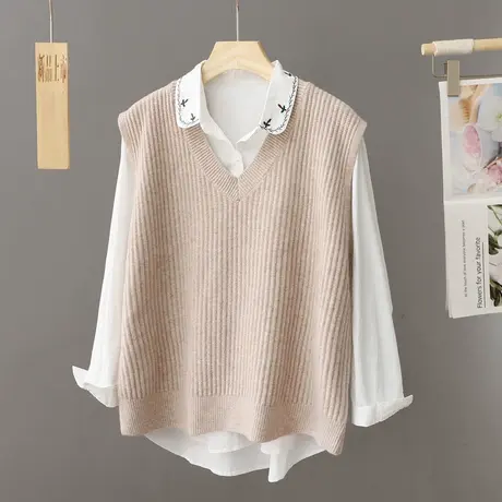 早春新款爆款宽松短款套头V领针织马甲背心女小个子无袖毛衣坎肩商品大图